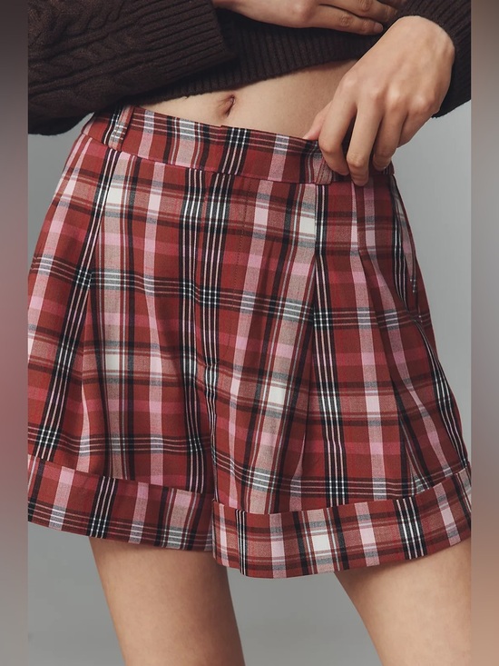 Anthropologie Pants - Anthropologie MAEVE The Avery Pleated Trouser Shorts Brown Plaid $98 Retail NWT